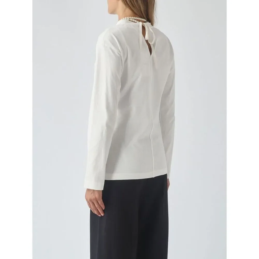 Meimeij Women Long-Sleeved Cotton T-Shirt Meimeij With Pearl Embellishments